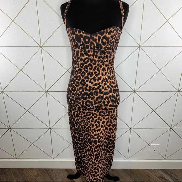 Pretty Little Thing NWT Leopard Print Strappy Cup Detail Midi Dress Size 4